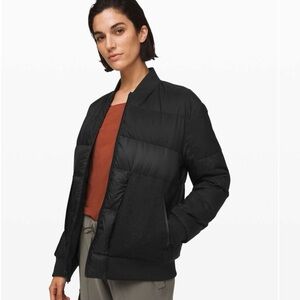 Lululemon Roam Far Wool Goose Down Bomber Puffer Jacket Black/Heathered Black 10